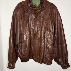 Vintage Classic Brown Leather Bomber Jacket
